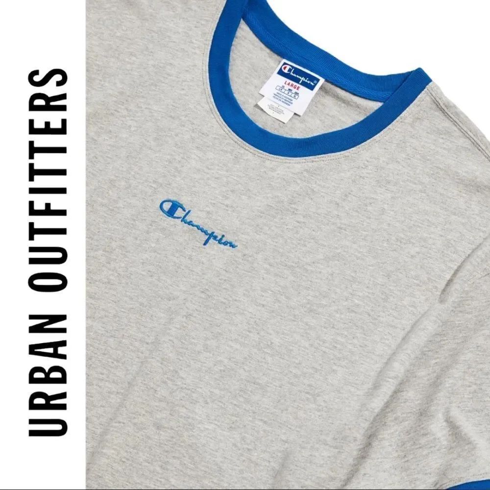 NEW Champion Urban Outfitters Grey Blue Classic Ringer Tee Shirt T-Shirt L - Picture 2 of 3